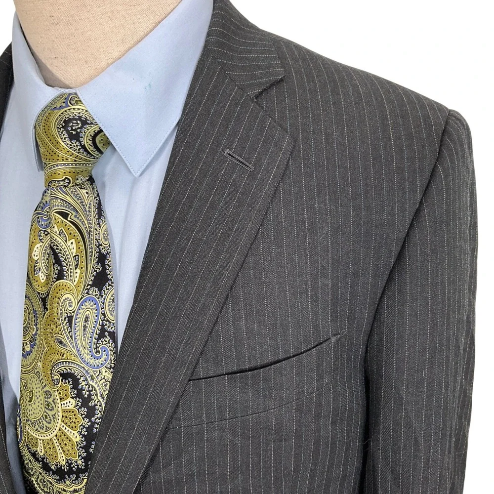 Brooks Brothers Saxxon 1818‎ Regent Suit Mens 42R 37W 29L Gray Blue Pinstripe